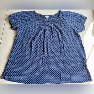 Jaclyn Smith Black & Blue Smocked Collar/Sleeves Womens Blouse - Size XL
